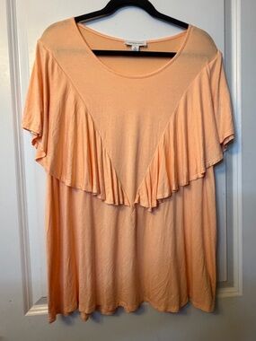 Vintage America 3X Peach Ruffle-Accent Scoop Neck Top